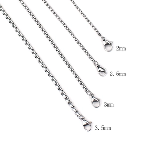 Chaînes box en acier inoxydable poli pour hommes en quatre largeurs de 2 à 3,5 mm