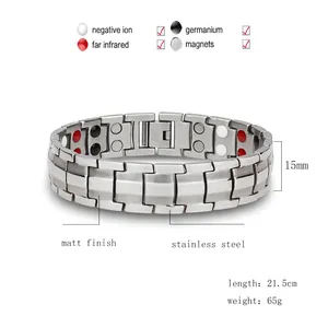 15mm vintage stainless steel magnetic therapy bracelet for men with silver matte finish
