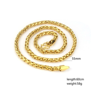 24K gold plated brass twist chain necklace 60cm long with 58g weight and S-clasp