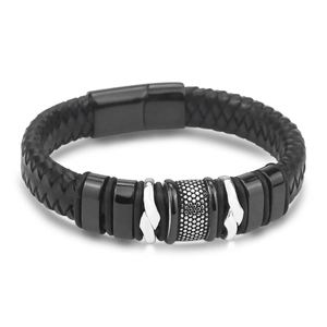 Men's Braided Leather Bracelet With Stainless Steel Magnetic Clasp Punk Style Black Cord Wristband Jewelry Fashion Handwoven Gift