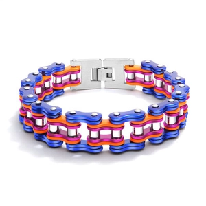 Bracelet chaîne de vélo pour homme en acier titane plaqué bleu et orange contrasté