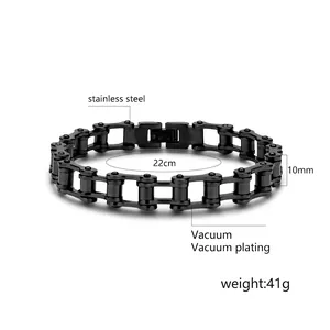 Bracciale a catena di bicicletta punk nero in acciaio inossidabile placcato sottovuoto