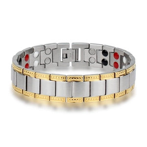 Men's Titanium Steel Magnetic Therapy Bracelet Wide Link Gold Silver Two Tone Energy Health Jewelry Bracelet For Men