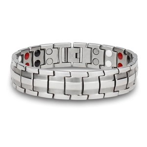Men Vintage Stainless Steel Magnetic Bracelet For Health Therapy Double Row Geometric Link Chain Jewelry Silver Tone Gift