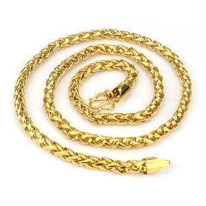 Brass 24K Gold Plated Heavy Whip Necklace For Men Vietnam Sand Gold Wheat Chain Hip Hop Fashion Jewelry Statement Necklaces