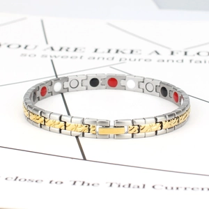 Bicolor Magnetarmband aus Titanstahl mit Goldakzenten und bunten Energiesteinen