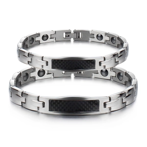 Mode Magnettherapie Titanstahl Armband Für Herren Damen Paare Kohlenstofffaser-Inlay Poliert Gliederkette Armband Schmuck