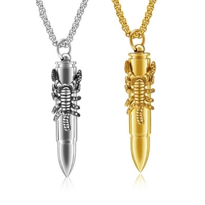 Men Retro Punk Scorpion Wrapped Bullet Pendant Necklace Stainless Steel Gothic Animal Personalized Neck Jewelry For Male