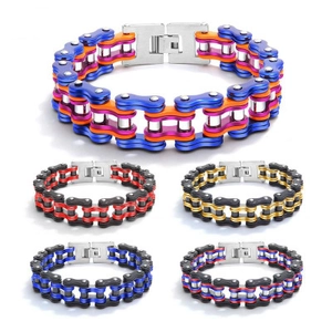 Bracelet Chaîne de Vélo en Acier au Titane pour Hommes Style Industriel Punk Bracelet à Maillons de Moto Bijoux Électroplaqués pour Hommes