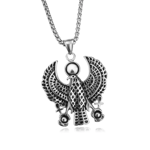 Silberner Horus Adler Anhänger Halskette mit Ankh-Symbolen aus robustem Edelstahl-Finish