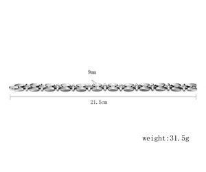 Bracelet pour femme en acier titane avec maillons en croix et strass, 9 mm de large et 21,5 cm