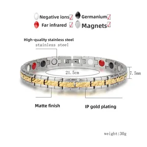 Detailansicht des Edelstahl-Magnetarmbands mit Ionen, Germanium und Vergoldung