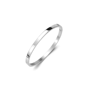 Detailed macro view of the polished silver titanium steel bangle with hinge closure