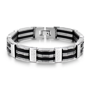 Herren Mode Silikon Edelstahl Armband Silber Schwarz Geometrisch Industriestil Armreif Zubehör Schmuck Geschenk Für Ihn