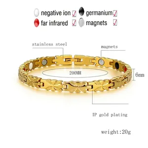Bracciale da donna in acciaio al titanio placcato oro 18k con pietre magnetiche