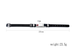 Men's medical alert bracelet with black mesh strap and stainless steel ID plate