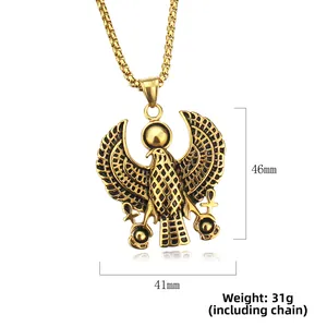 Detailansicht der Größe des goldenen Horus-Falken-Anhängers mit Ankh-Symbolen