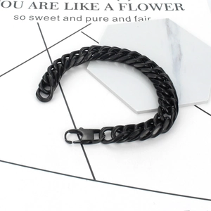 Rugged black stainless steel Cuban link bracelet for men with industrial matte finish