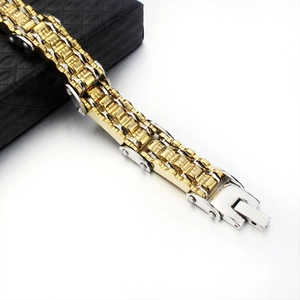 Men's heavy industrial style two-tone stainless steel mechanical chain bracelet
