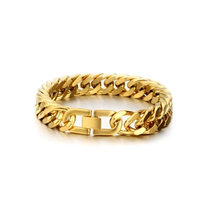Polished gold Cuban link bracelet for men in stainless steel with a fold-over clasp