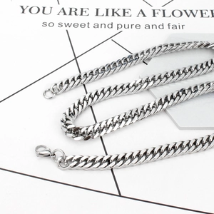 Polished silver stainless steel Cuban link chain necklace with lobster clasp for men