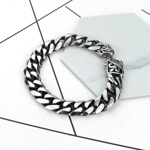 Classic stainless steel Cuban link bracelet for men with gothic fleur-de-lis clasp