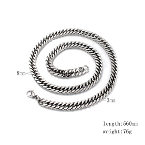 8mm wide silver stainless steel cuban link chain necklace with lobster clasp for men