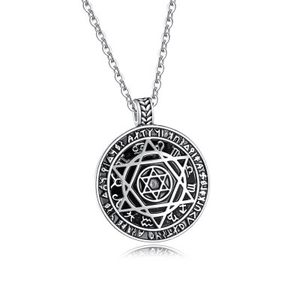 Collier Pendentif Rond Hexagramme Étoile de David Vintage Acier Inoxydable Symboles du Zodiaque Bijoux Religieux Pour Hommes