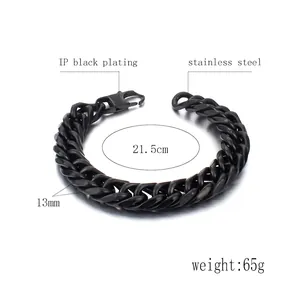 Rugged black stainless steel Cuban link bracelet for men with 13mm wide chain links