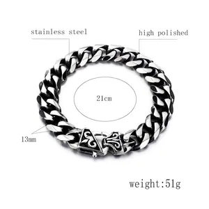 Classic men's stainless steel 13mm Cuban chain bracelet with high polished finish