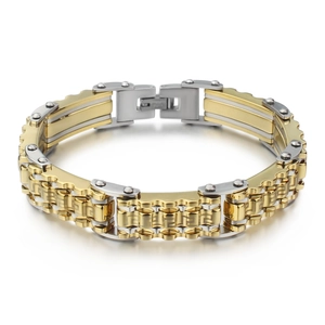 Men's Titanium Steel Greek Key Chain Bracelet Gold Silver Bicolor Mechanical Industrial Style Stainless Steel Biker Jewelry Gift