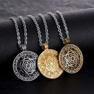 Colliers pendentifs hexagramme rétro en or, argent et acier noir pour la mode masculine