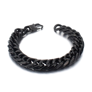Men Black Stainless Steel Cuban Link Bracelet Heavy Industrial Punk Style Geometric Chain Hand Jewelry For Men Gift