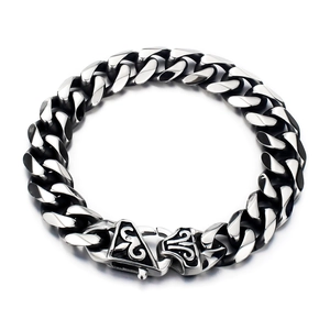 Men's Heavy Titanium Steel Cuban Link Bracelet Retro Gothic Engraved Clasp Punk Rock Biker Jewelry Silver Wrist Chain Gift