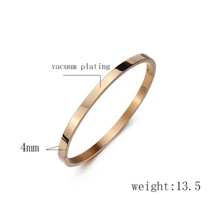 Polished 4mm rose gold stainless steel vacuum plating bangle with 45-degree view
