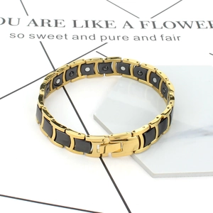 12mm stainless steel and black ceramic magnetic therapy health bracelet for men