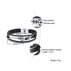 Bracelet multicouche en cuir pour homme avec guitare en acier inoxydable et notes de musique