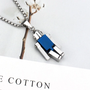 Collier avec pendentif robot articulé bleu et chaîne en acier inoxydable de haute qualité