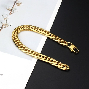 Polished gold Cuban link titanium steel bracelet for men with secure lobster clasp