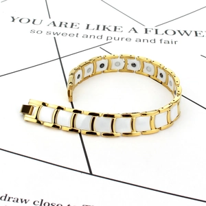 Men's 12mm gold and white ceramic linked bracelet with magnetic therapy stones
