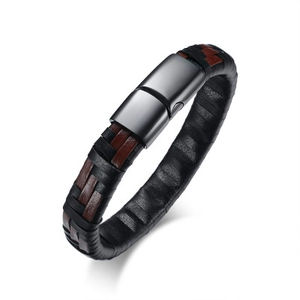 Men Modern Minimalist Braided Leather Bracelet With Stainless Steel Magnetic Buckle Black Brown Weaving Wristband Jewelry