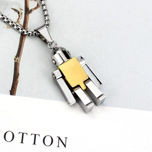 Collier avec pendentif robot mobile en acier inoxydable et accents dorés
