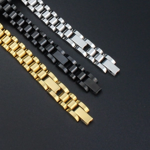 Three-color titanium steel watch strap bracelets in gold, black, and silver for men