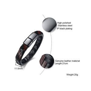 Braided leather bracelet for men with magnetic stainless steel clasp 21cm length