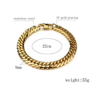 Gold-plated stainless steel Cuban link bracelet for men with lobster clasp, 22cm x 9mm size
