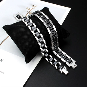 Ceramic and stainless steel magnetic health bracelets for men with silver and black links