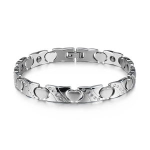 Bracciale Magnetoterapia in Acciaio Inossidabile Donna Maglia a Cuore Intarsiato con Strass Gioielli alla Moda Salute Argento Regalo