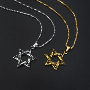 Pendentifs étoile de David en or et argent avec texture corde sur chaînes box