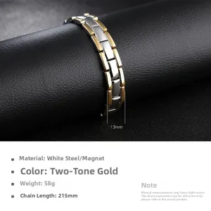 Détail du bracelet magnétique bicolore de 13mm avec finition en acier inoxydable brossé
