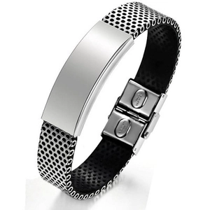 Bracelet Homme en Acier Inoxydable et Cuir PU Design Industriel Moderne Jonc Maille Ajourée Bijoux de Mode pour Hommes